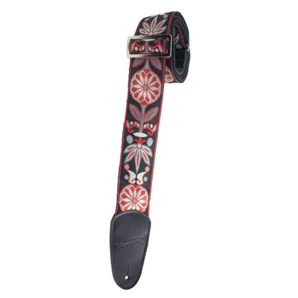 Henry Heller 2 in. Vintage Jacquard Guitar Strap w/ Premium Leather Ends - Red Blossom