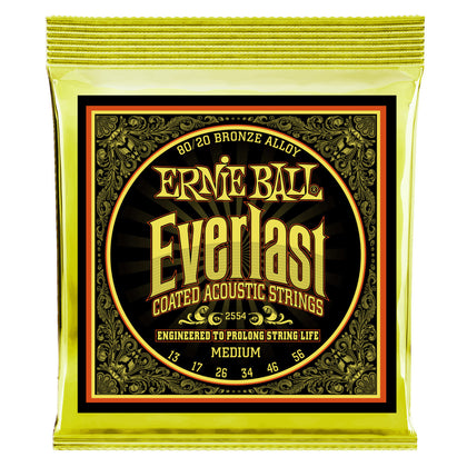 Ernie Ball Medium Everlast Coated 80/20 Bronze Acoustic Guitar Strings - 13-56 Gauge