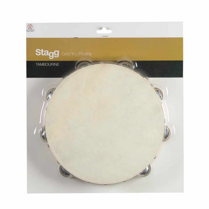 Stagg Pre-Tuned Wooden Tambourine - 10in - 2 Rows of Jingles