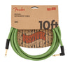 Fender Festival Hemp Instrument Cable - 10ft - Straight/Angle - Pure Hemp - Green