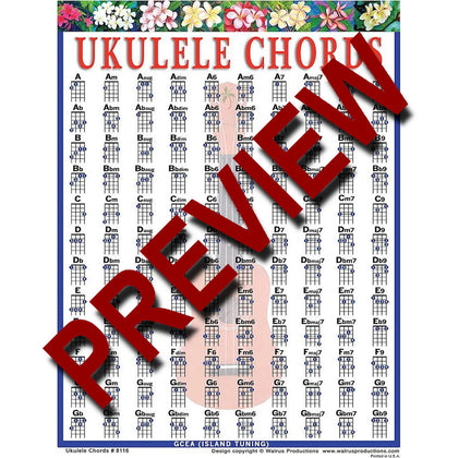 Walrus Productions Ukulele Chord Mini Laminated Chart - 8-1/2 in. x 11 in.