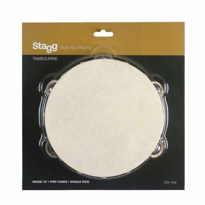 Stagg Pre-Tuned Wooden Tambourine - 8in - 1 Row of Jingles