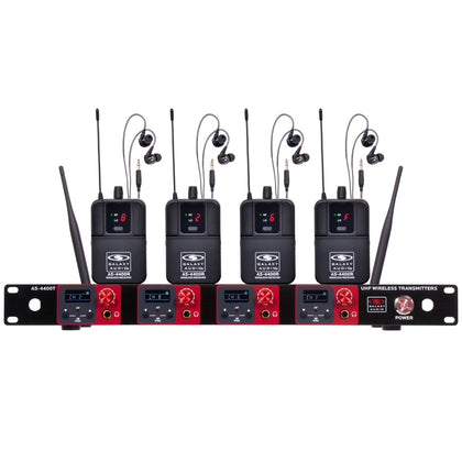 Galaxy Audio AS-4400 Quad Wireless In-Ear Monitor Band System w/ UHF Four 16 Channel Transmitters in a Single Rack Space - M3 Freq Code