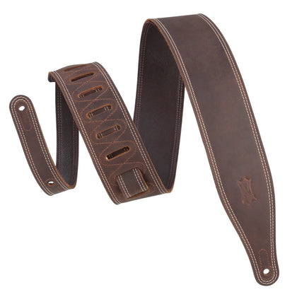 Levy's Like Butter Series Garment Leather Guitar Strap - Double Stitched Dark Brown - 2.5in