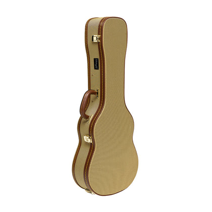 Stagg Vintage-Style Series Deluxe Hardshell Case for Baritone Ukulele - Gold Tweed