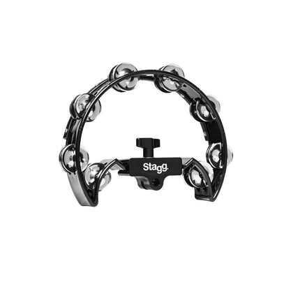 Stagg Half Moon Cutaway Tambourine for Hi-Hat Stand - 16 Jingles - Black