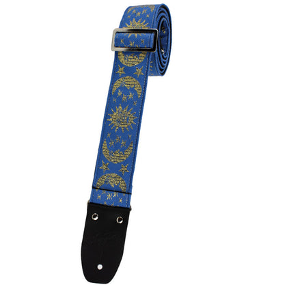 Henry Heller Vintage Original 2in Woven Jacquard Guitar Strap with Leather Ends - Blue Moon Sparkle