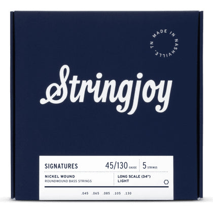 Stringjoy Light Gauge (45-130) 5-String Long Scale Nickel Wound Bass Guitar Strings