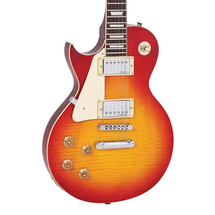 Vintage Guitars LV100CS Left-Handed ReIssued LP Style Electric Guitar - Flame Top Cherry Sunburst