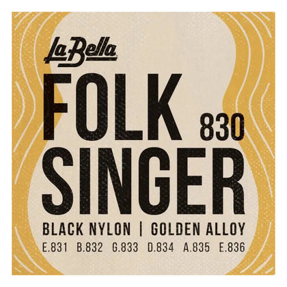 La Bella 830 Folksinger Golden Alloy  Medium Tension Nylon Guitar Strings - Black Nylon