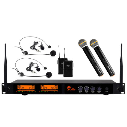 Nady Quad Receiver Fixed Channel Digital Combo Handheld / Lapel & HM-3 Headmic Microphone Wireless System
