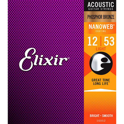 Elixir Phosphor Bronze Light Acoustic Guitar Strings with Nanoweb Coating .012-.053