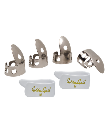 Golden Gate - NP1-7W - Thumb and Finger Pick Pack - Stainless Steel/White - Medium