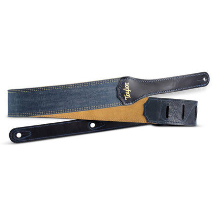 Taylor 4301-20 Blue Denim Leather 2 in. Guitar Strap - Gold Logo