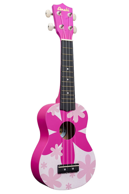 Amahi DDUK4 Soprano Ukulele with Pink Flower Design