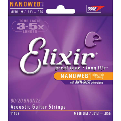 Elixir Medium Acoustic 80/20 Bronze with Nanoweb Coating Strings 13-56 - Bananas At Large®