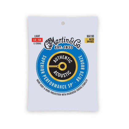 Martin MA190 Authentic SP Acoustic Guitar String Set, 12-String Light - 80/20 Phosphor Bronze