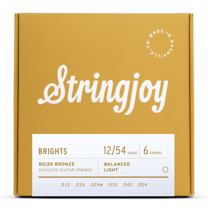 Stringjoy Brights | Light Gauge (12-54) 80/20 Bronze Acoustic Guitar Strings