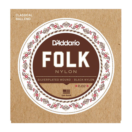 D'Addario EJ32 Folk Nylon Silver Wound Ball End Black Treble Guitar Strings - Bananas At Large®